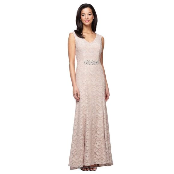 New! ALEX EVENINGS Women's Jeweled Lace Mermaid Gown Dress Size 6 Color Cameo - Picture 1 of 5